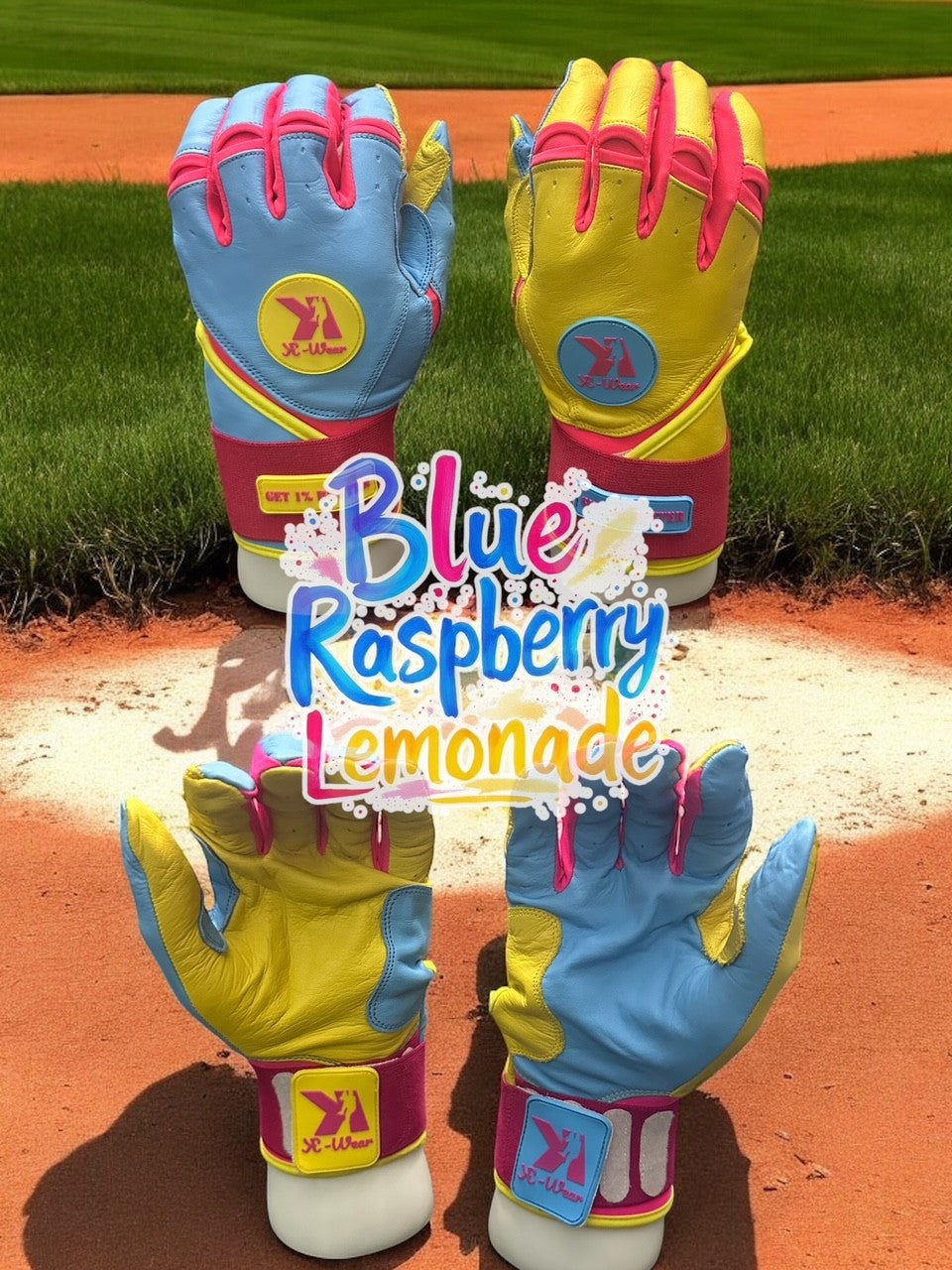 Long Cuff Batting Gloves Blue Raspberry Lemonade